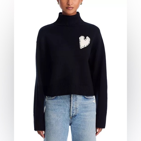 Aqua Sweaters - AQUA x Kerri Rosenthal Cropped Turtleneck Heart Patch Sweater - Exclusive Nwt